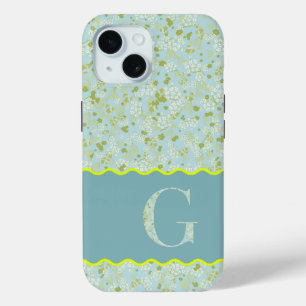 MONOGRAM INITIAL G ACQUA LITTLE FLOWERS iPhone 15 CASE