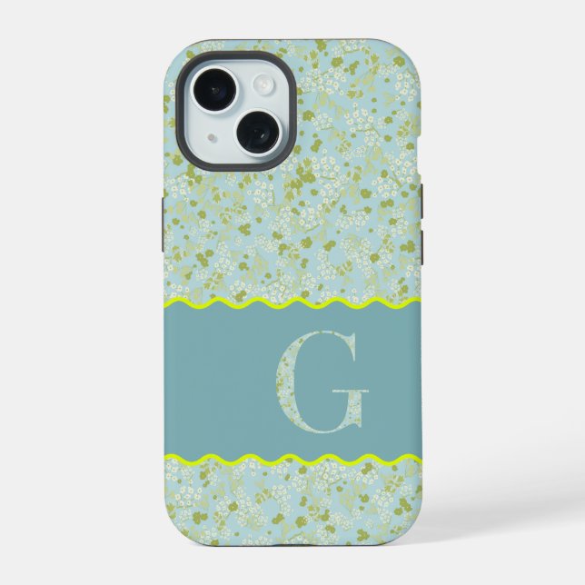 MONOGRAM INITIAL G ACQUA LITTLE FLOWERS iPhone 15 CASE (Back)