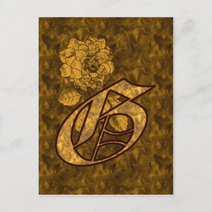 Monogram Initial G Elegant Gold Peony Flower Postcard