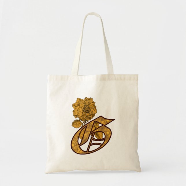 Monogram Initial G Elegant Gold Peony Flower Tote Bag (Front)