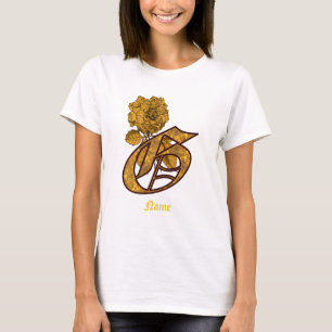 Monogram Initial G Gold Peony Flower Personalised T-Shirt