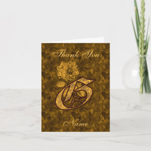Monogram Initial G Gold Satin Peony Personalised Thank You Card