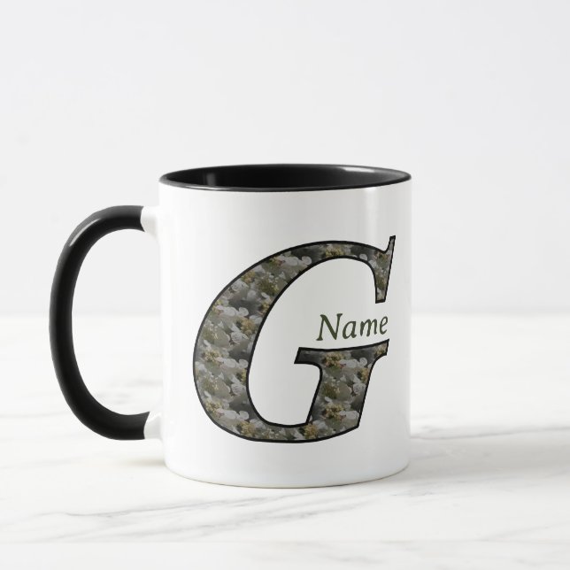 Monogram Initial G Hydrangea Flowers Personalised Mug (Left)