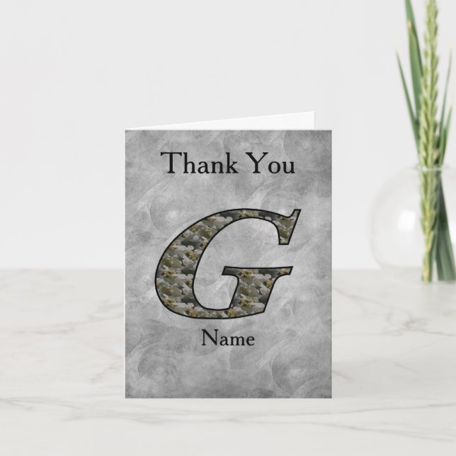 Monogram Initial G Hydrangea Flowers Personalised Thank You Card (Front)