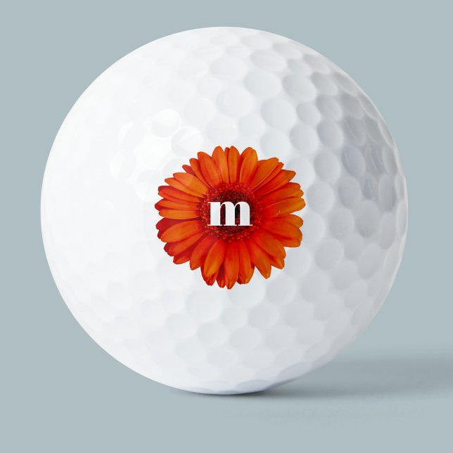 Monogram Initial Gerbera Daisy Golf Balls (Creator Uploaded)