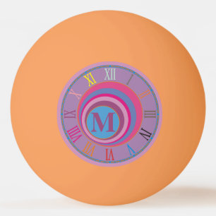 Monogram Initial girly pretty clock circles Ping P Ping Pong Ball