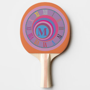 Monogram initial girly pretty swirl clock cute art ping pong paddle