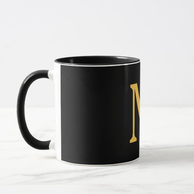 Monogram Initial Gold Black Custom Name Gift Mug (Left)