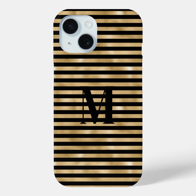 Monogram Initial Gold Black Striped Case-Mate iPhone Case (Back)