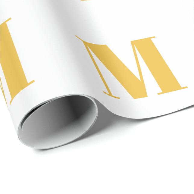 Monogram Initial Gold Golden White Custom Name  Wrapping Paper (Roll Corner)