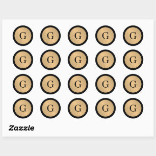 Monogram Initial Gold Polka Dots on Black Classic Round Sticker