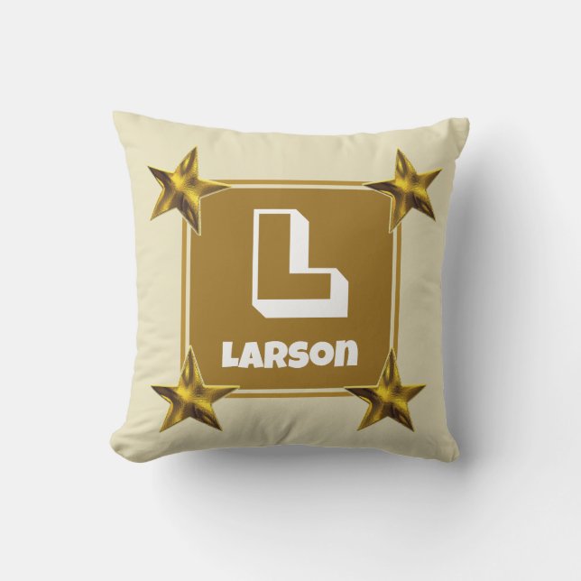 Monogram Initial Gold Star Family Name Keepsake Cushion (Front)