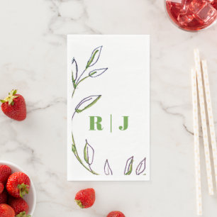 Monogram Initial Green Leaves Leaf Art Wedding Napkin
