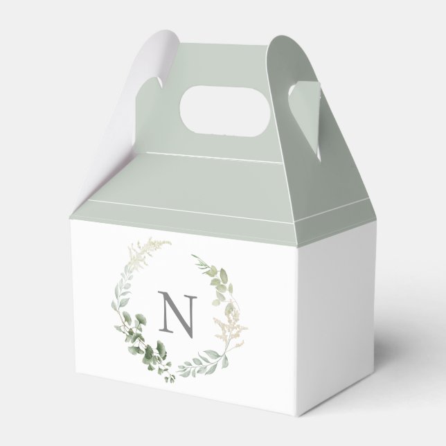Monogram Initial Greenery Sage Green Favour Box (Front Side)