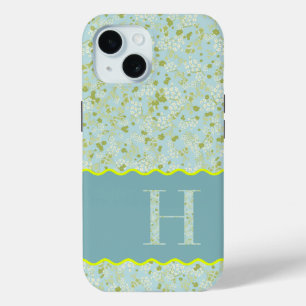 MONOGRAM INITIAL H ACQUA LITTLE FLOWERS iPhone 15 CASE