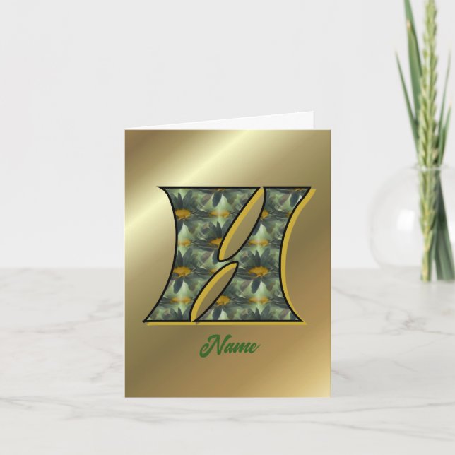 Monogram Initial H Daisies Art Personalised Note Card (Front)