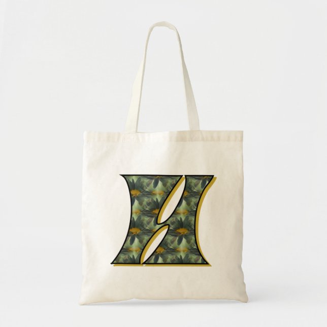 Monogram Initial H Daisies Flower Art Tote Bag (Front)