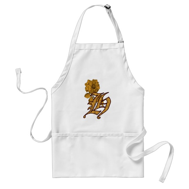 Monogram Initial H Elegant Gold Peony Flower Standard Apron (Front)