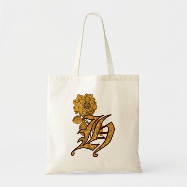 Monogram Initial H Elegant Gold Peony Flower Tote Bag (Front)
