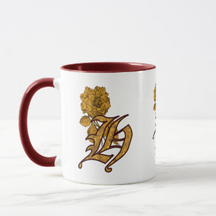 Monogram Initial H Elegant Gold Peony Personalised Mug