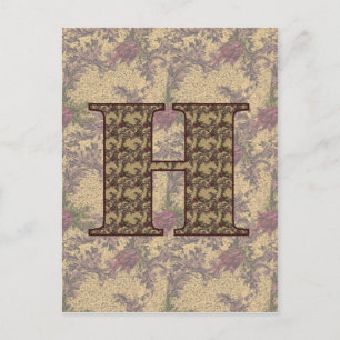 Monogram Initial H Elegant Vintage Floral Postcard