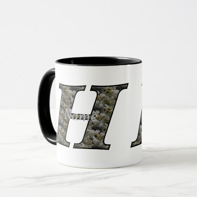 Monogram Initial H Hydrangea Flowers Personalised Mug (Front Left)