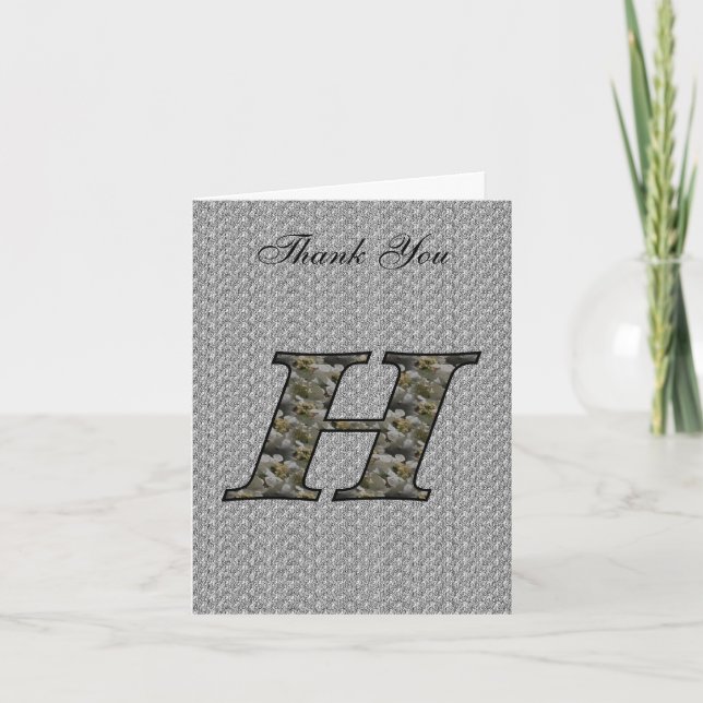 Monogram Initial H Hydrangea Thank You Card (Front)
