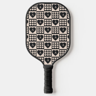 Monogram Initial Hearts Chequered Personalised Pickleball Paddle