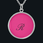 Monogram Initial Hot Pink Cute Chic Girly Trendy Sterling Silver Necklace<br><div class="desc">Designed with text template for monogram initial and elegant solid hot pink colour background.</div>