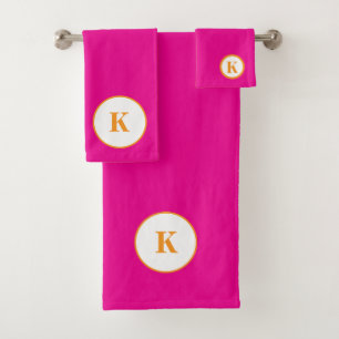 Monogram Initial Hot Pink Orange Colourful Modern Bath Towel Set