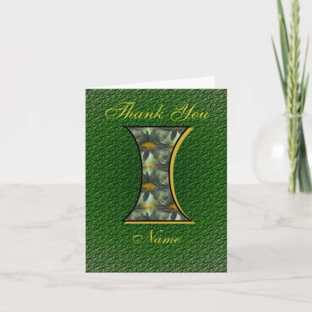 Monogram Initial I Daisies Art Personalised Thank You Card (Front)