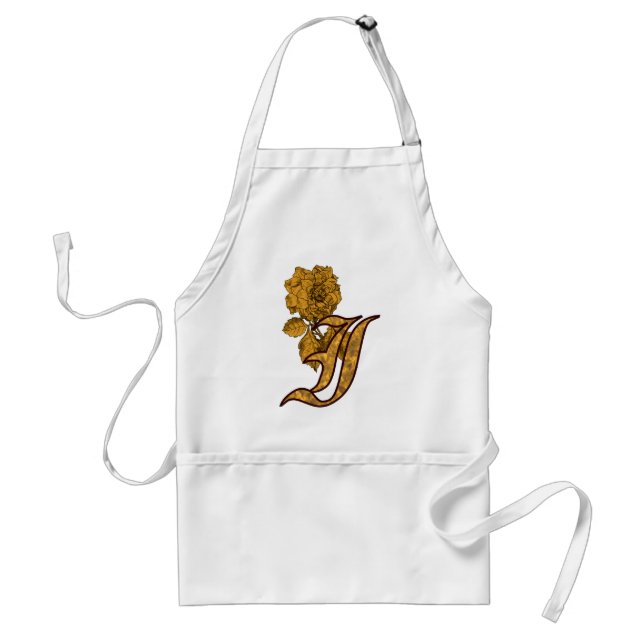 Monogram Initial I Elegant Gold Peony Flower Standard Apron (Front)