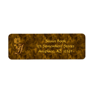 Monogram Initial I Gold Peony Return Address Label