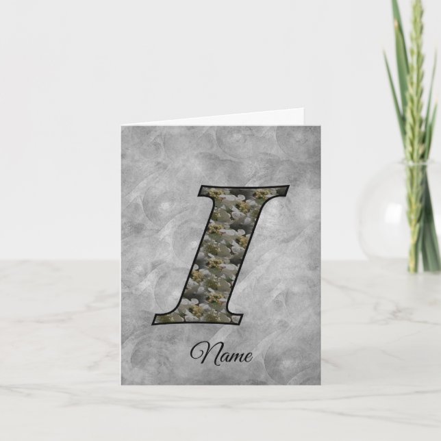Monogram Initial I Hydrangea Flowers Personalised Note Card (Front)