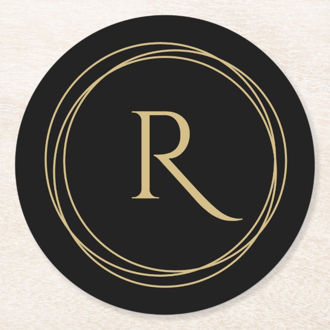 Monogram Initial in Circles Round Paper Coaster (Front)