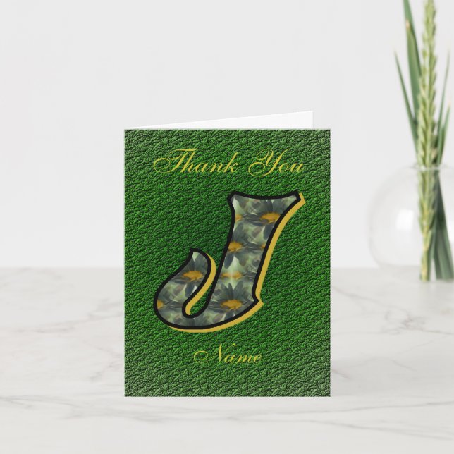 Monogram Initial J Daisies Art Personalised Thank You Card (Front)