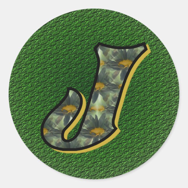 Monogram Initial J Daisies Flower Art Classic Round Sticker (Front)