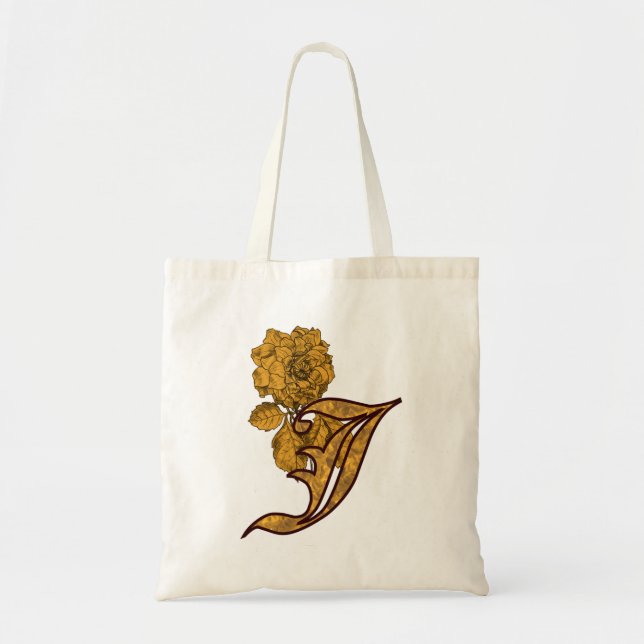 Monogram Initial J Elegant Gold Peony Flower Tote Bag (Front)