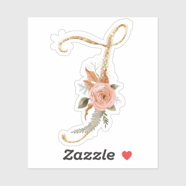 Monogram Initial J Gold Glitter Peony Rose Floral (Sheet)