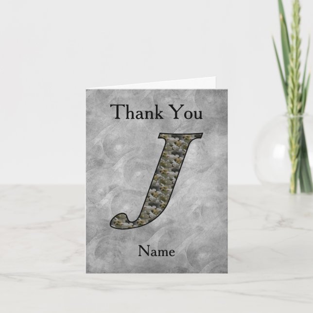 Monogram Initial J Hydrangea Flowers Personalised Thank You Card (Front)
