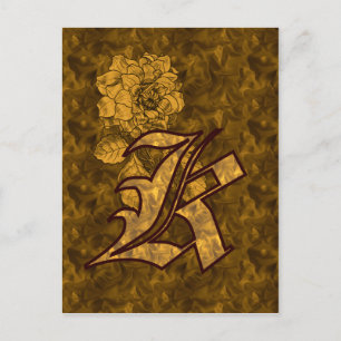 Monogram Initial K Elegant Gold Peony Flower Postcard