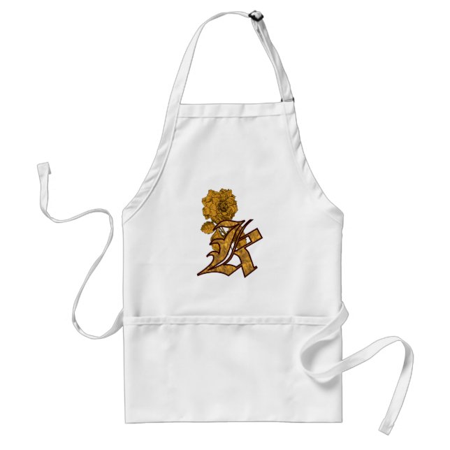 Monogram Initial K Elegant Gold Peony Flower Standard Apron (Front)