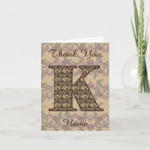 Monogram Initial K Elegant Vintage Floral Thank You Card