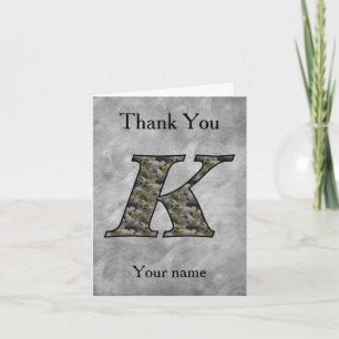 Monogram Initial K Hydrangea Flowers Personalised Thank You Card