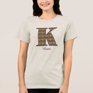 Monogram Initial K Vintage Floral Personalised Tri-Blend Shirt