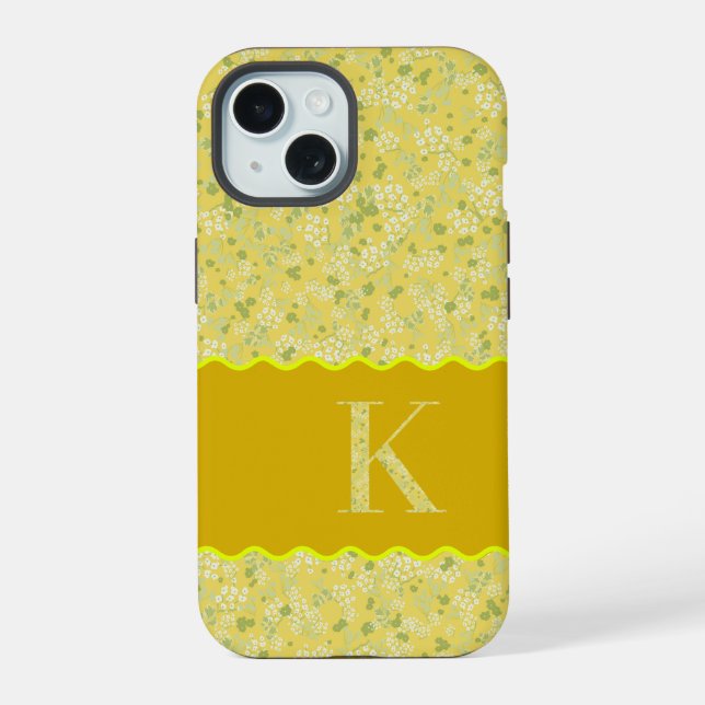 MONOGRAM INITIAL K YELLOW LITTLE FLOWERS iPhone 15 CASE (Back)