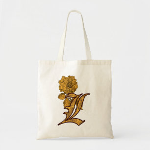 Monogram Initial L Elegant Gold Peony Flower Tote Bag