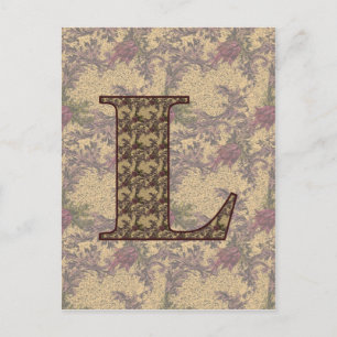 Monogram Initial L Elegant Vintage Floral Postcard