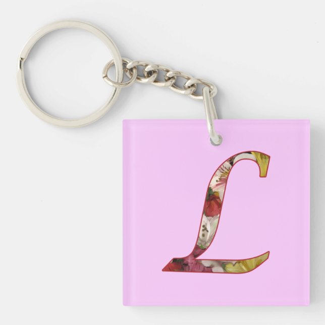 Monogram Initial L Floral Design Keychain (Front)