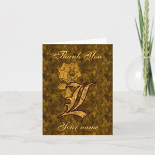 Monogram Initial L Gold Satin Peony Personalised Thank You Card